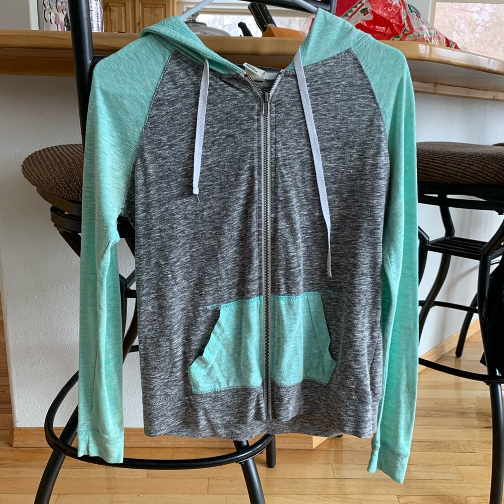 Teal and grey zip up hoodie